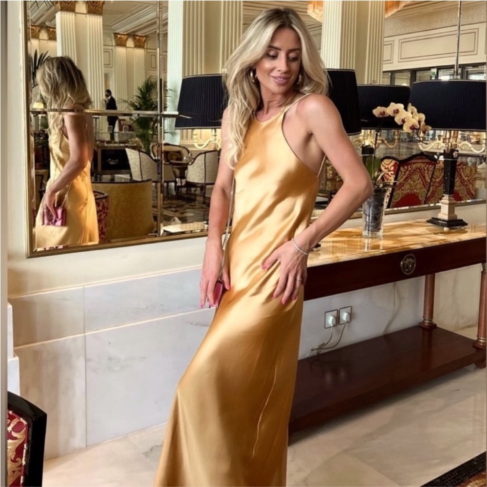 Zara Satin Gold Cooper Maxi Dress